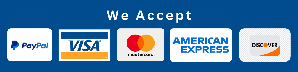 We accept paypal, mastercard, american express, discover & visa credit and debit cards